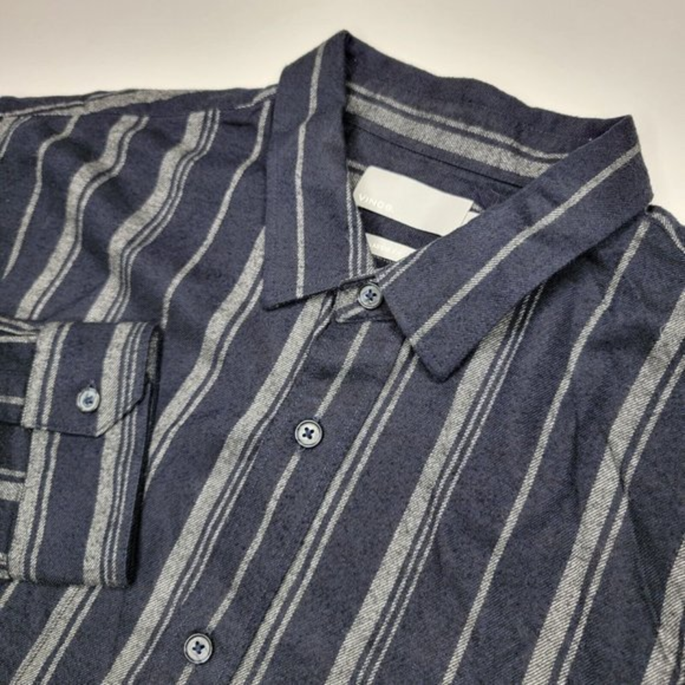 Vince Large Classic Fit Long‎ Sleeve Black Gray Striped Button Front Men's Shirt